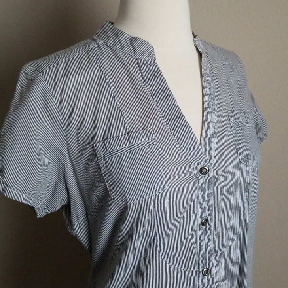 Striped short sleeve button down blouse